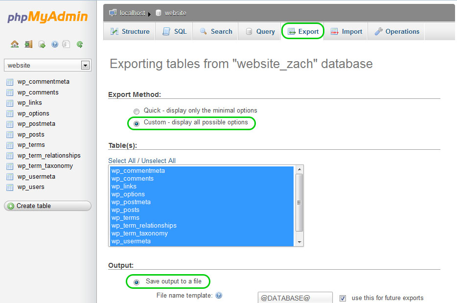 Backing up your website database using PHPMyAdmin