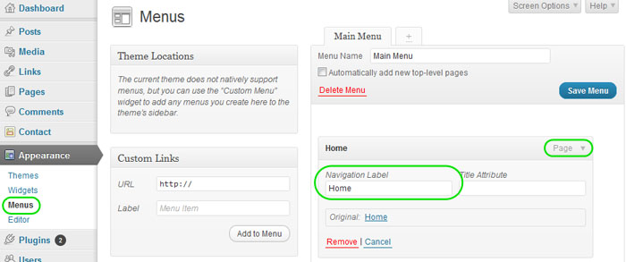 Wordpress Menu Links Admin